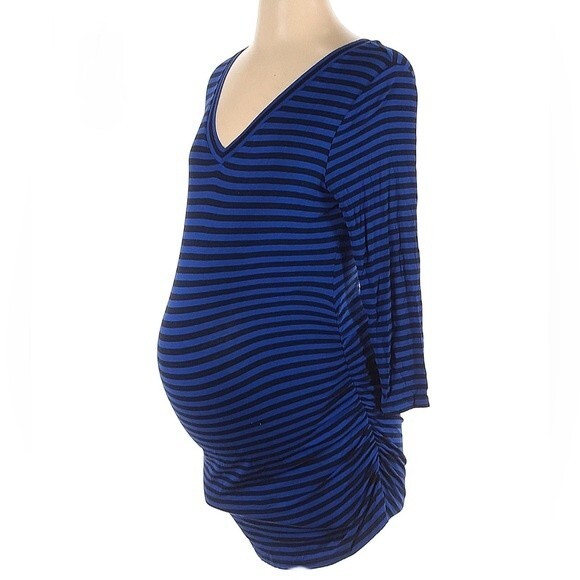 Liz Lange Maternity blue and black striped tunic top size large - Picture 1 of 4